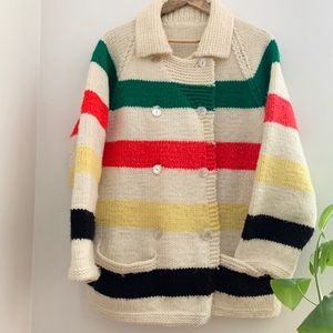 Vintage hand knit Hudson’s Bay Stripes Cardigan